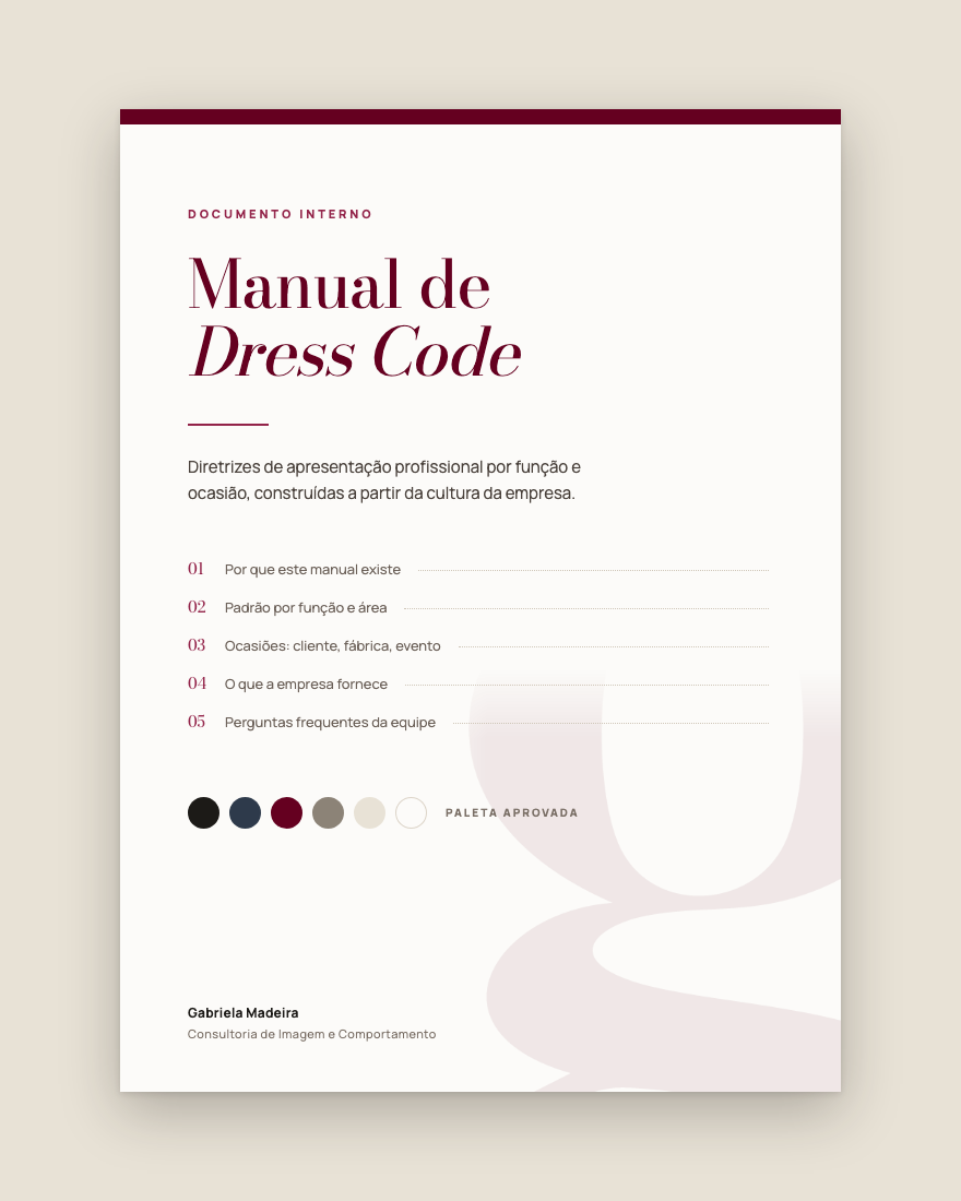 Exemplo de manual de comportamento e imagem elaborado por Gabriela Madeira